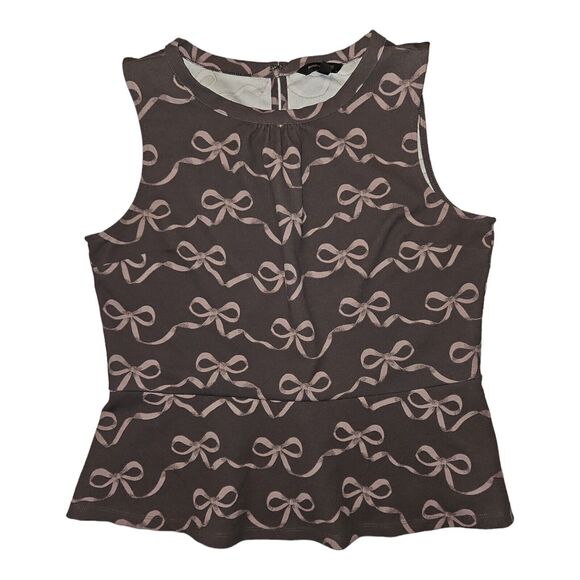 Banana Republic Tops - Banana Republic Blouse Large Brown Sleeveless AOP Bows Boat Neck Casual Workwear